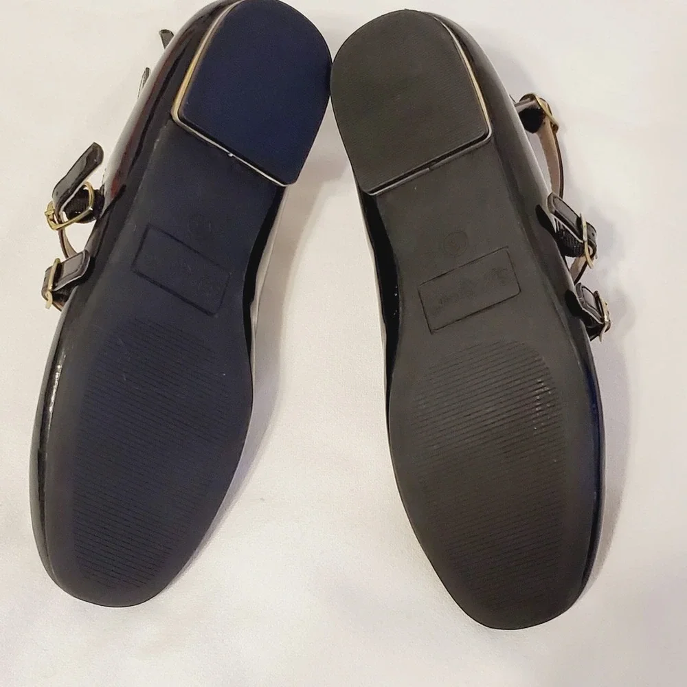 Self Esteem Girls Black Patent Mary Jane Flats Triple Strap Dress Shoes Size 3